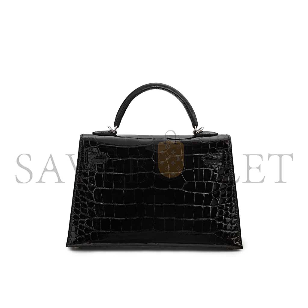 HERMÈS MASTER A SHINY BLACK ALLIGATOR MINI KELLY II WITH PALLADIUM HARDWARE (19*12*5.5cm)